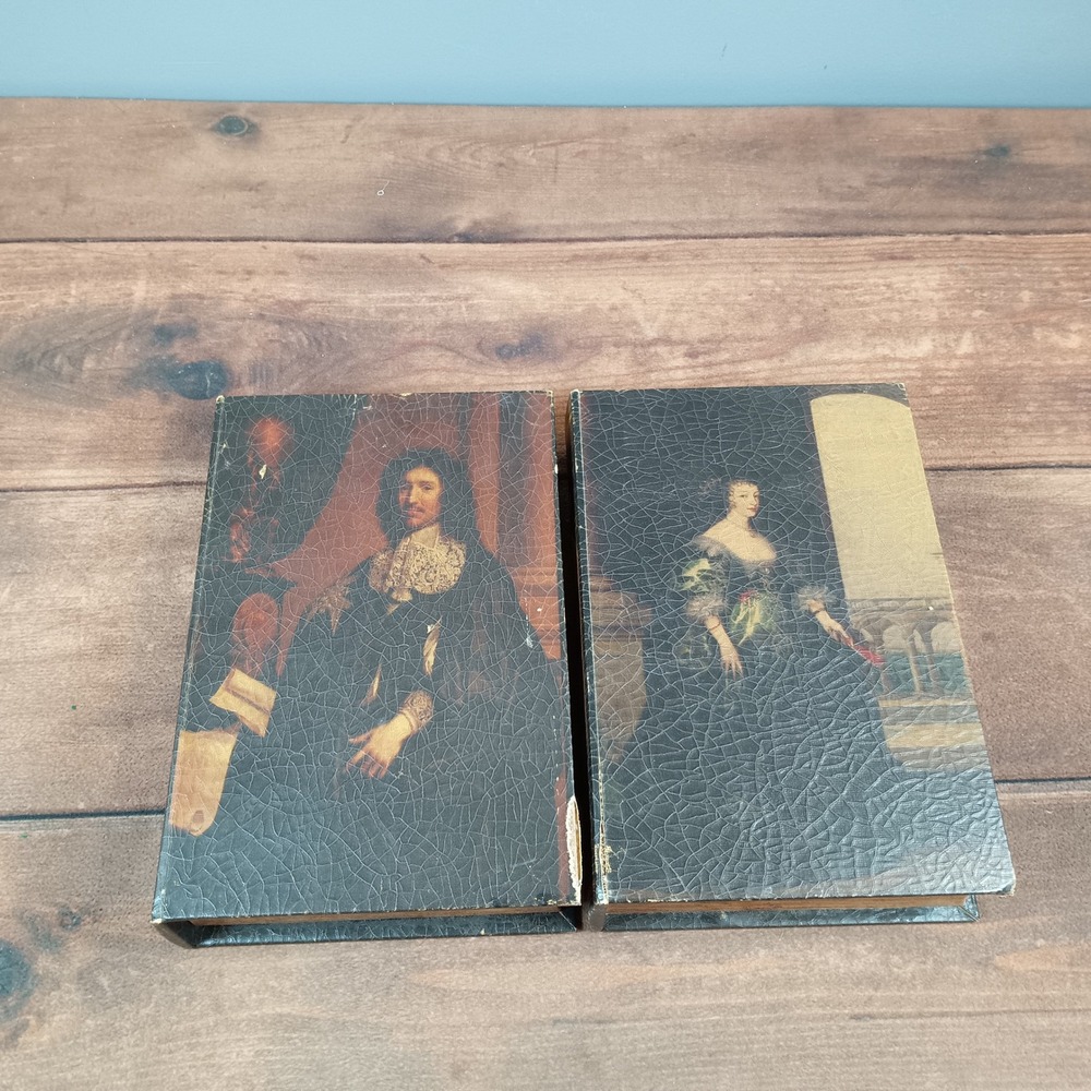 Antique Book of Man and Woman wooden faux book storage box with a fabric lining